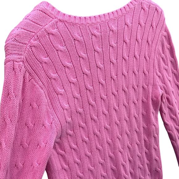 Polo Ralph Lauren Pink V Neck Cable Knit Sweater Women Medium - Picture 8 of 9
